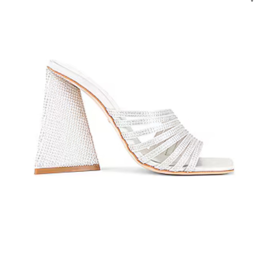 RAYE Silver White Mule Slides Square Toe Heel Wide Tapered Strap Size 7 Zappa - Picture 3 of 10